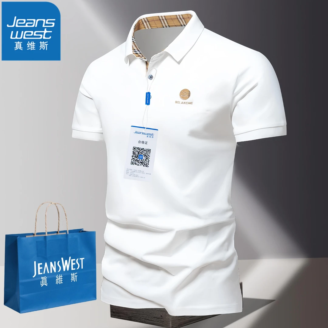 真维斯Jeanswest男士休闲翻领POLO衫夏季新款刺绣百搭纯色短袖t恤