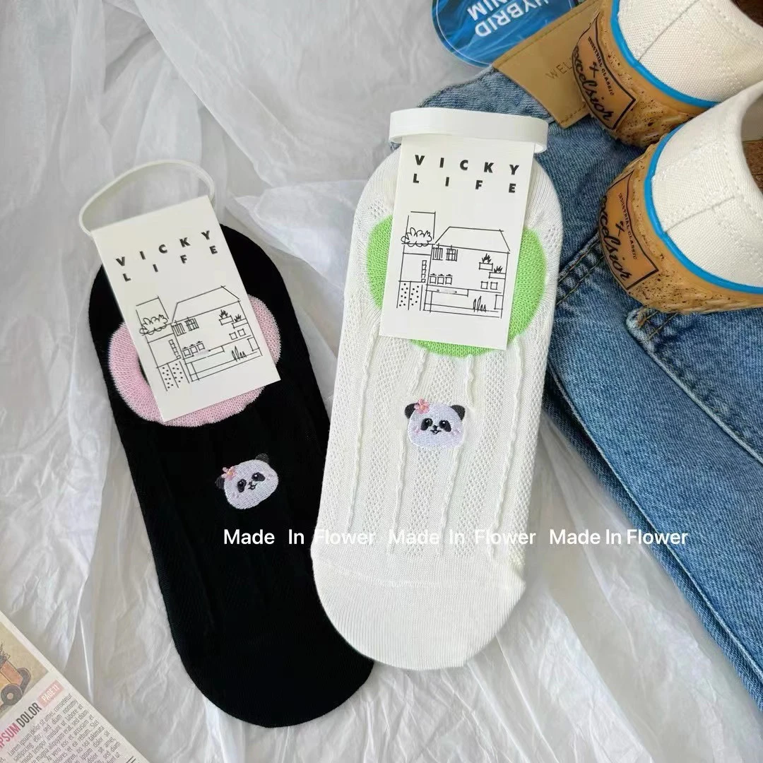 未希小清新刺绣熊猫个性洋气休闲船袜网红同款