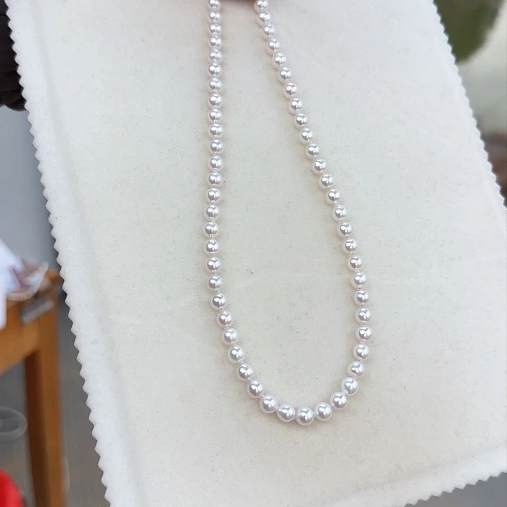 淡水珍珠颈饰银S925镶嵌6-7无核极光镜面正圆炫彩白亮