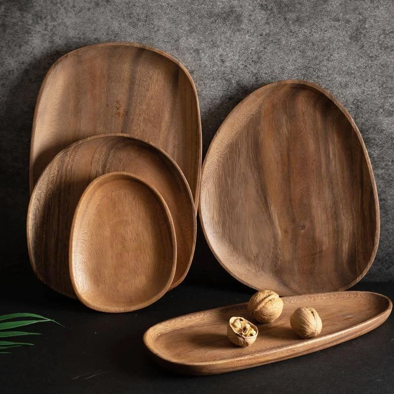 实木小托盘木杯托杯垫胡桃木不规则咖啡盘坚果点心盘木质餐具盘碟