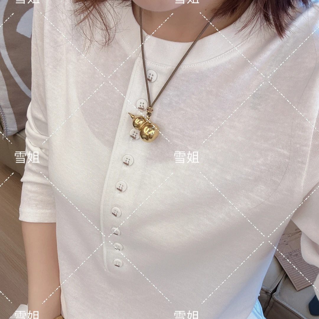 雪姐服饰「柔感扣T恤」新款柔软舒适半排扣设计T恤简约百搭圆领长袖