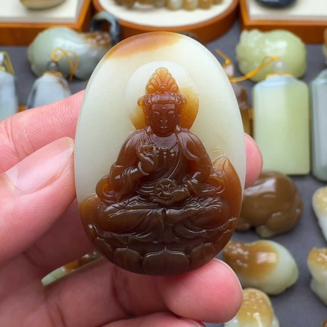 古***椒定制和田玉飘糖观音