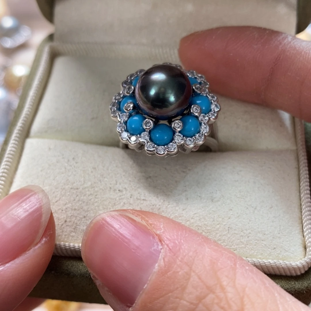 海水珍珠戒圈银S925镶嵌