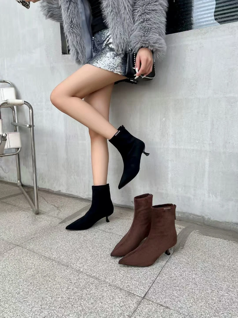 【NO退NO换】鑫燃Kiki 气质细跟尖头百搭瘦瘦靴 6622-15 BL