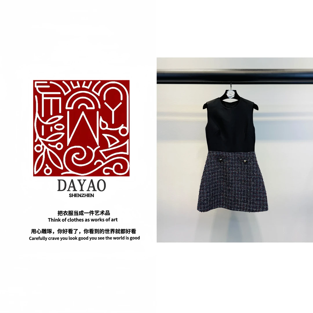 「DAYAO」25s印花拼接时尚秋A字裙小蕾丝千金风连衣裙夏装WYS25180