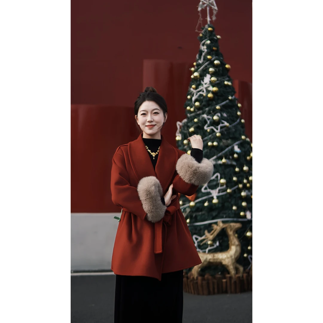 2024秋冬升级新款加绒版中长款大衣韩版双面羊毛大衣时尚百搭网红
