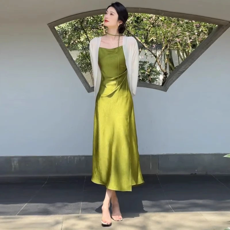 时尚连衣裙女2025夏季新款洋气显瘦防晒衫披肩搭配吊带裙两件套裙