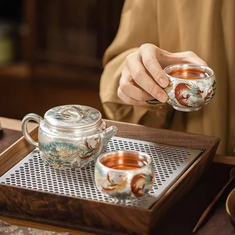 【现货】龙凤呈祥汉瓦一壶两杯配木质礼盒G2042