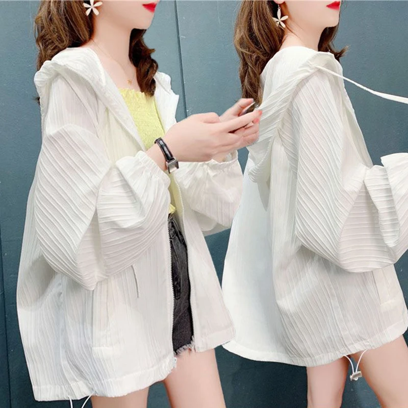 大码女装胖mm薄款连帽防晒外套女夏季新款韩版宽松透气外穿防晒衣