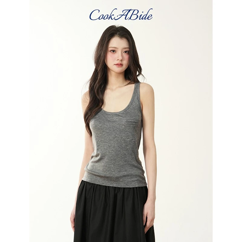 CookABide 天丝羊毛云柔裸感u领修身宽肩吊带背心