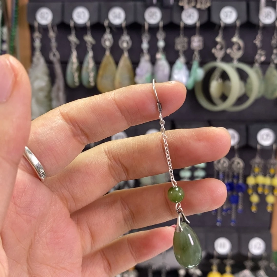 和田玉银S925镶嵌耳饰阳*X36