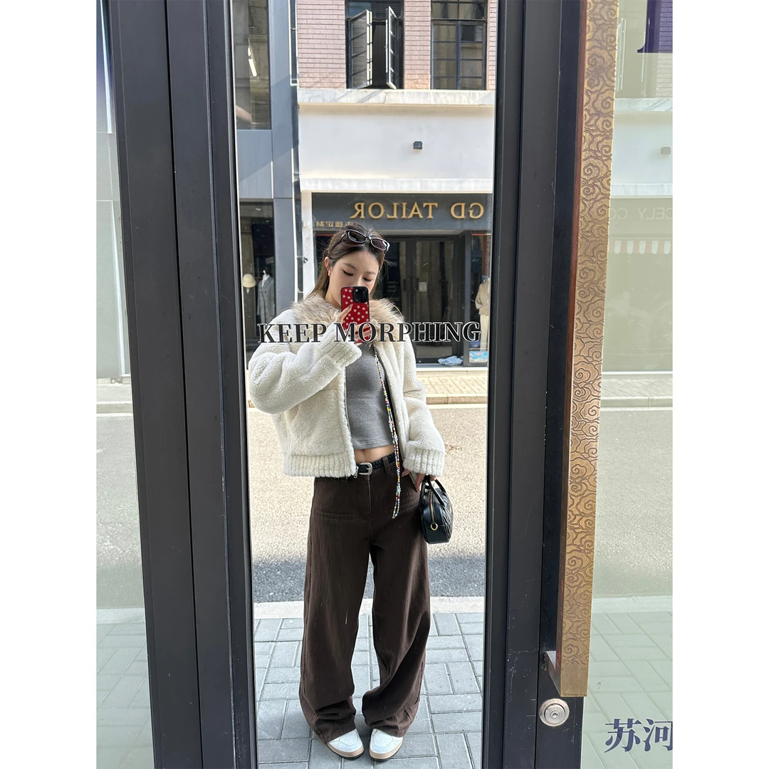 DYANGJUN 【摩卡肌理裤】冬季新款纹理感四季宽松休闲垂感牛仔裤