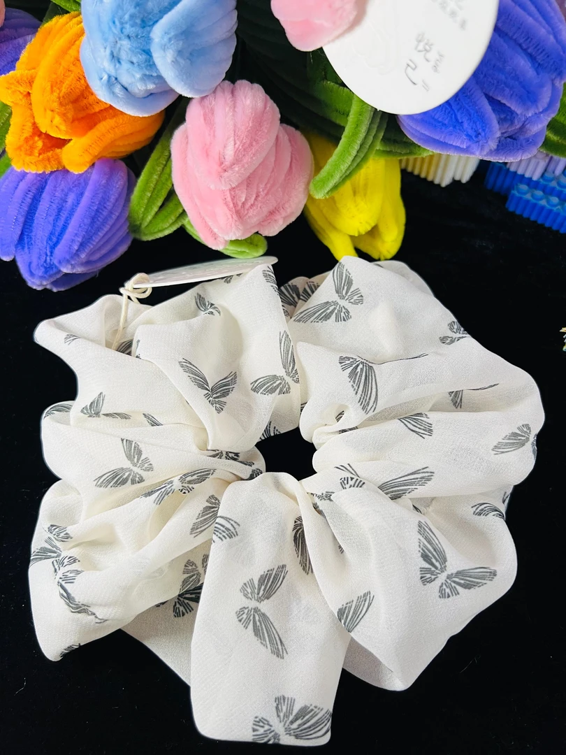 悦己 日韩甜美高级优雅印花雪纺超仙超大百搭大肠发圈发绳发箍