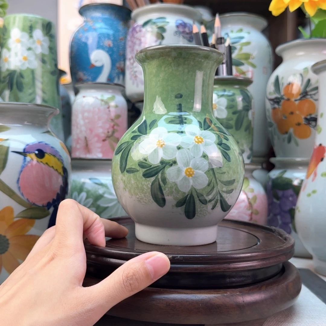 景德镇纯手绘陶瓷花瓶无孔
