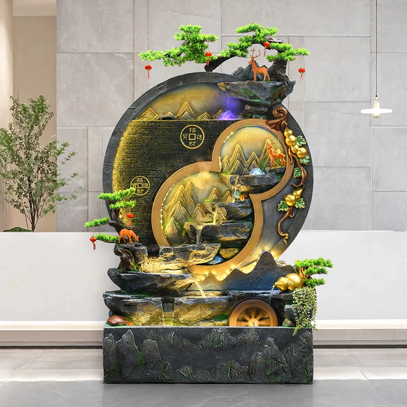 水幕墙假山流水屏风隔断客厅庭院户外景观装饰招财风水轮落地摆件