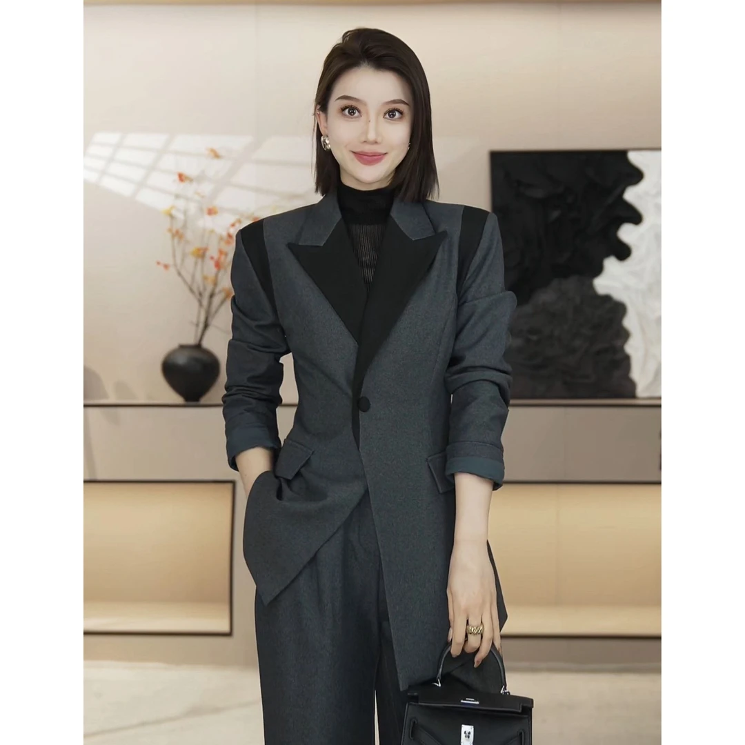 「京京」秋季新款西装短外套高腰休闲裤时尚套装HBZW652105