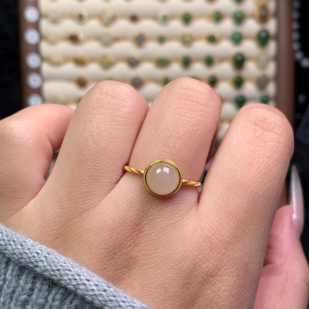 和田玉银S925镶嵌戒指