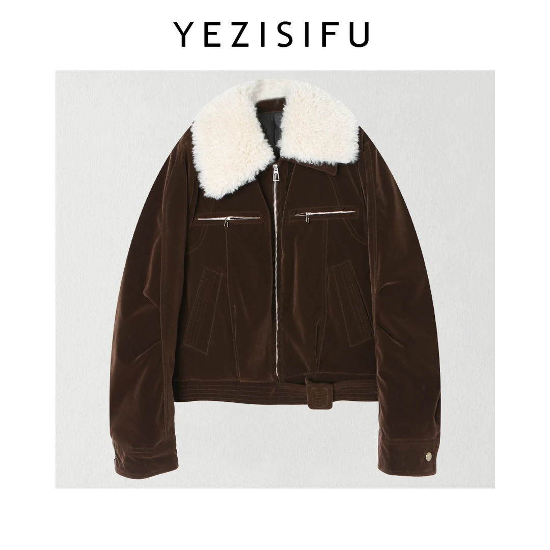 欧尼私服【翻领拼接工装羽绒】2025新款翻领丝绒款羽绒服2512C9395