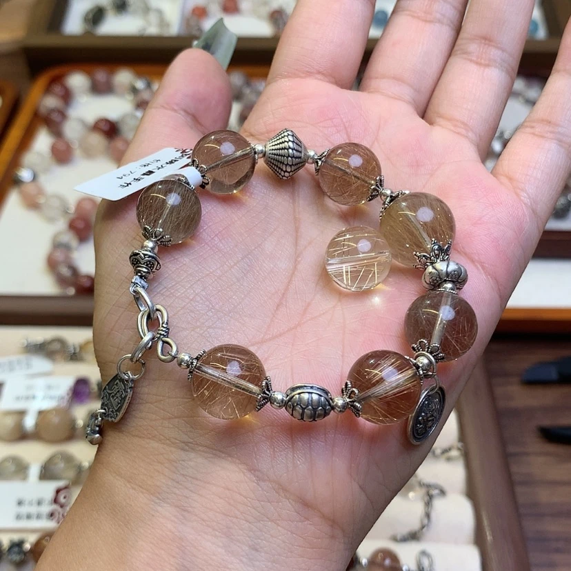 【闪购商品】烟晶手链银S925镶嵌金发