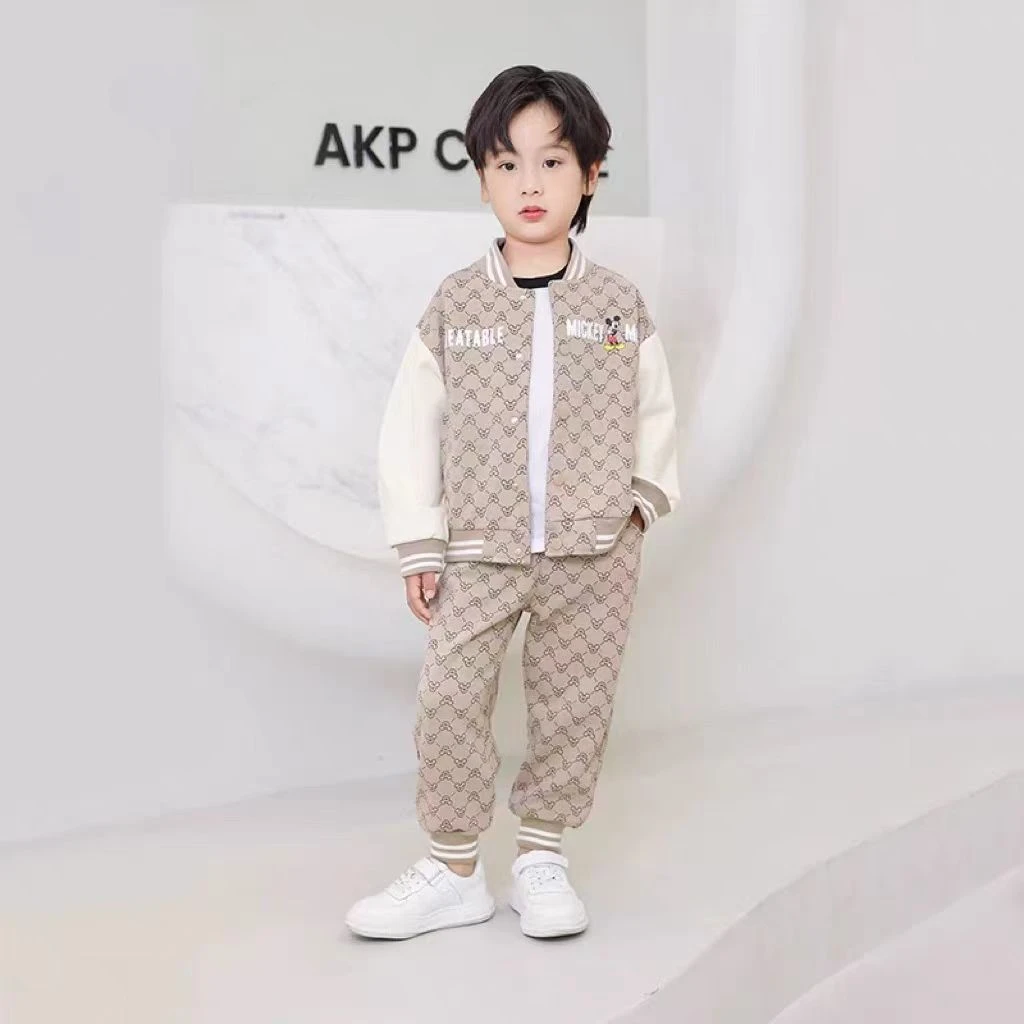 拼接春秋单排扣针织秋季男童森系棒球服休闲童装套装春季