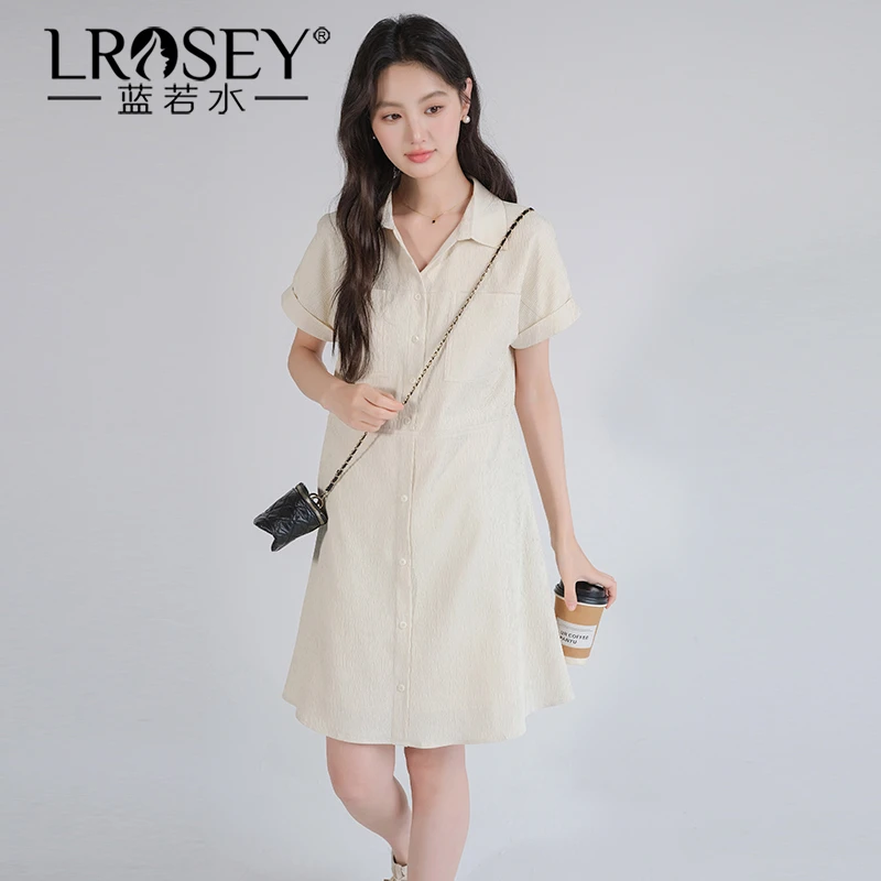 【波浪纹肌理感V领连衣裙】大码女装夏新款小个子工装a字裙8333