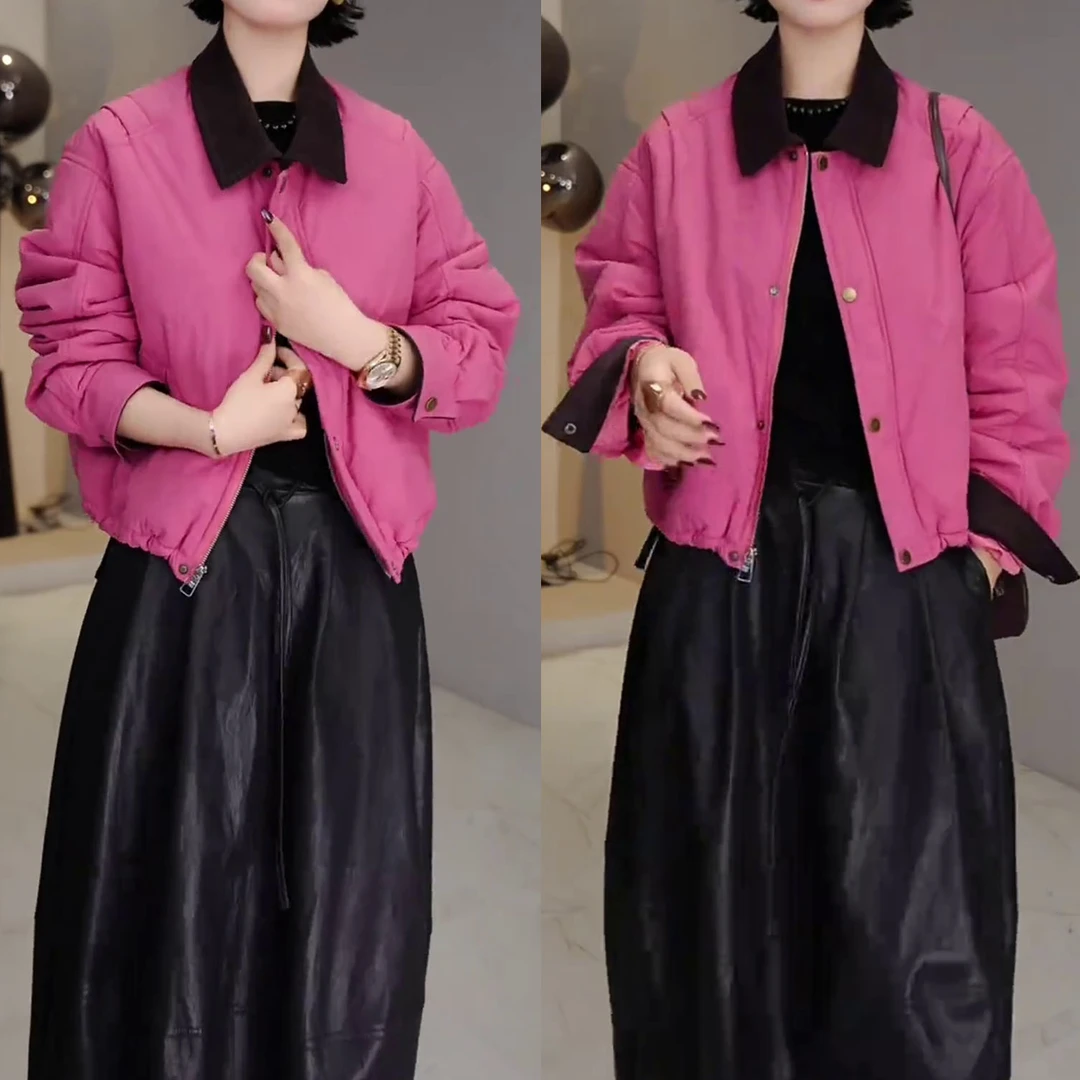 时尚韩版百搭翻领短款棉服2025秋冬新款宽松显瘦加厚保暖棉衣外套