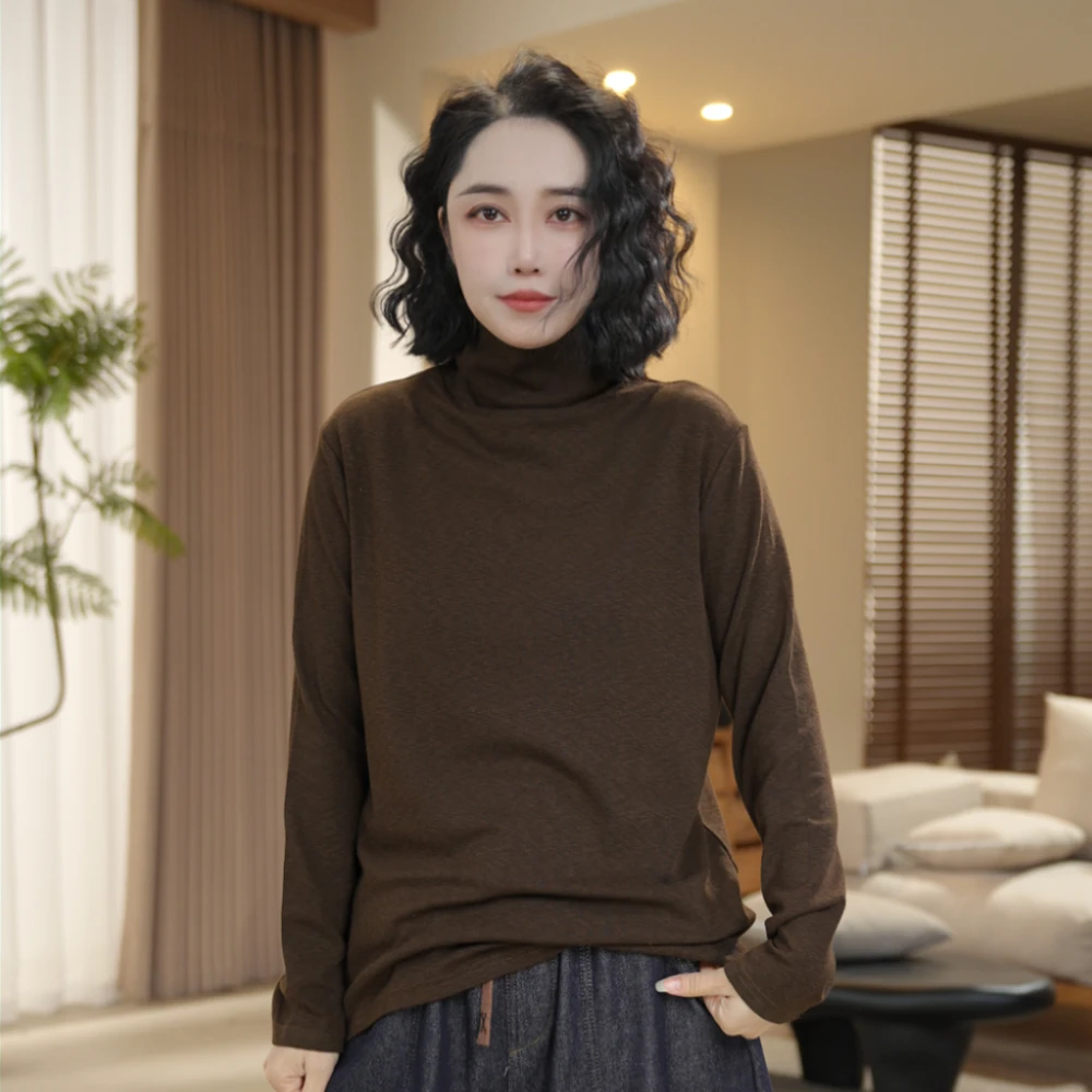 V88-A 秋冬新款内搭纯色女半高领T恤宽松型保暖冬季打底衫