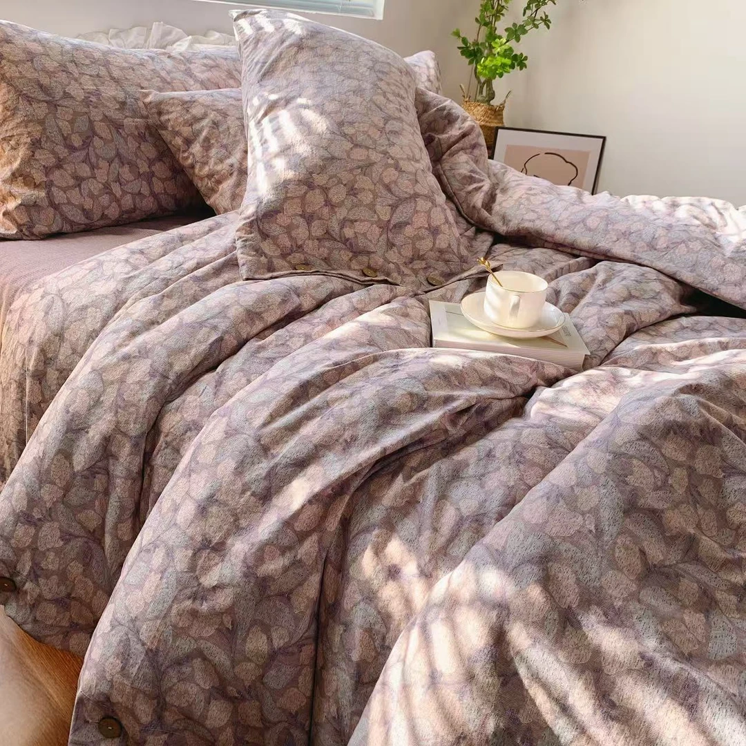 【紫叶】超舒服！原单A类加厚磨绒简麻汉麻纽扣款工艺款四件套床品