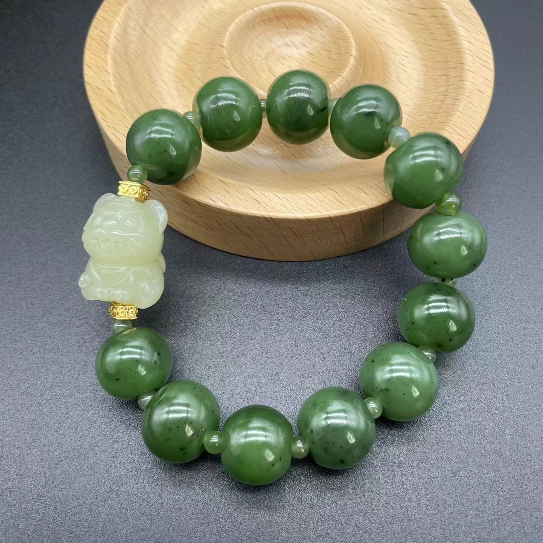 【迈越珠宝】天然和田玉碧玉算盘珠手串
