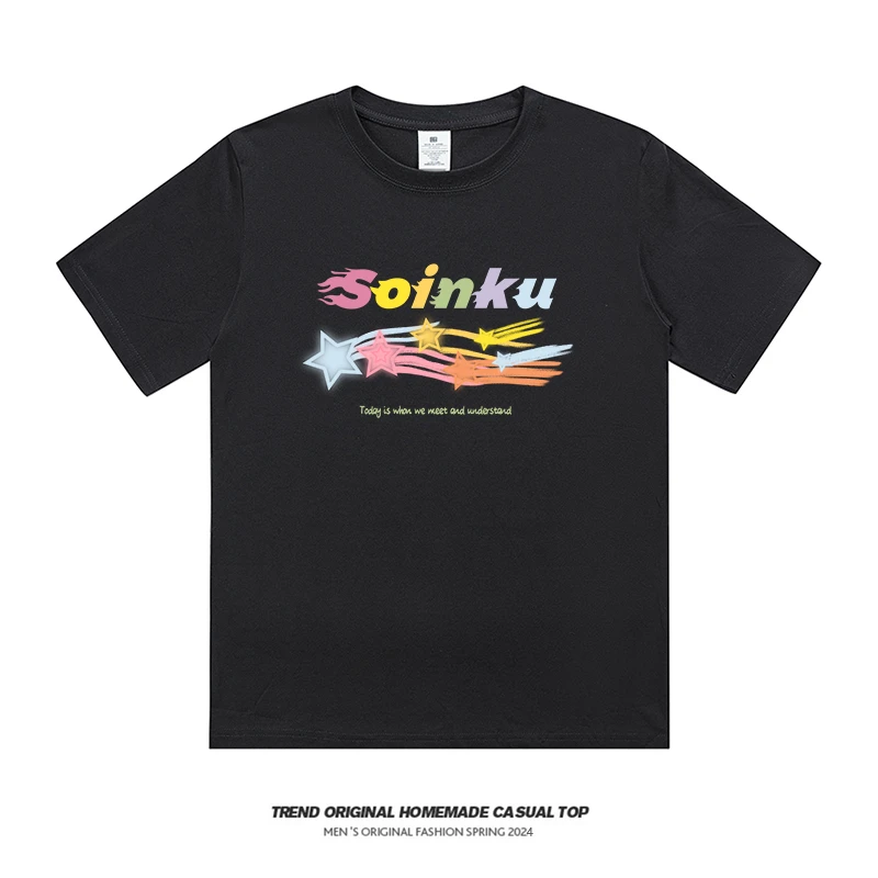 【T恤时尚半袖纯棉黑色夏季系列】漆黑流星230g精梳棉男女同款短袖