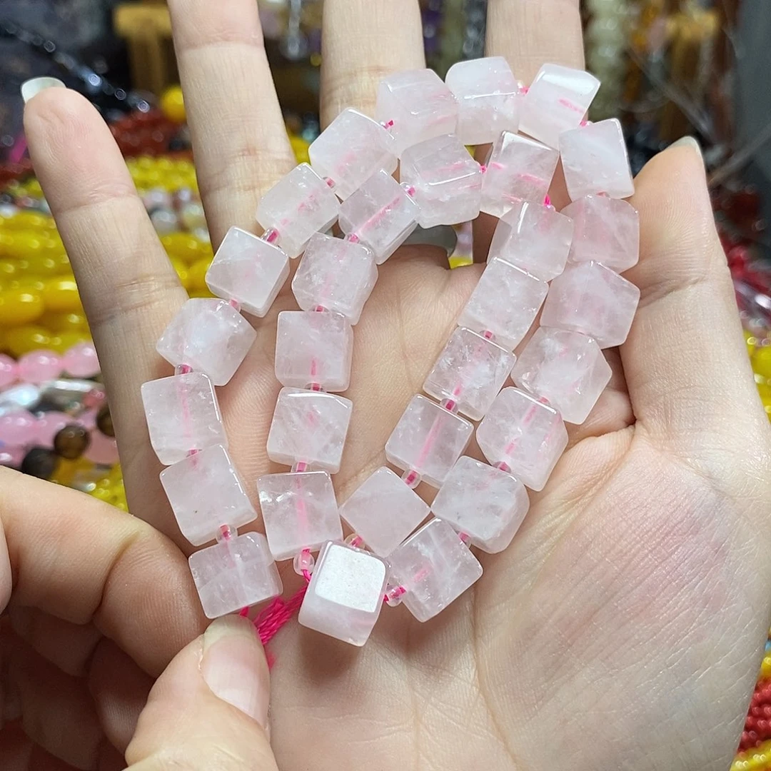 玛瑙/玉髓未镶嵌珠宝半成品粉晶方糖一条卡11mm