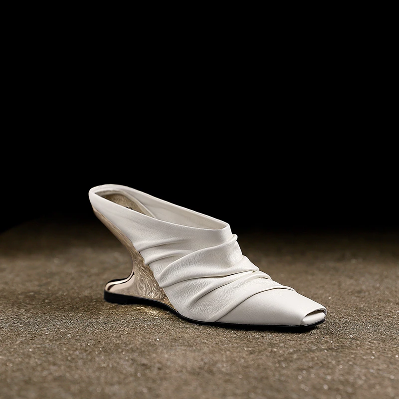 超软羊皮外穿拖鞋老钱风坡跟女鞋夏季新款穆勒鞋气质高跟鞋不累脚