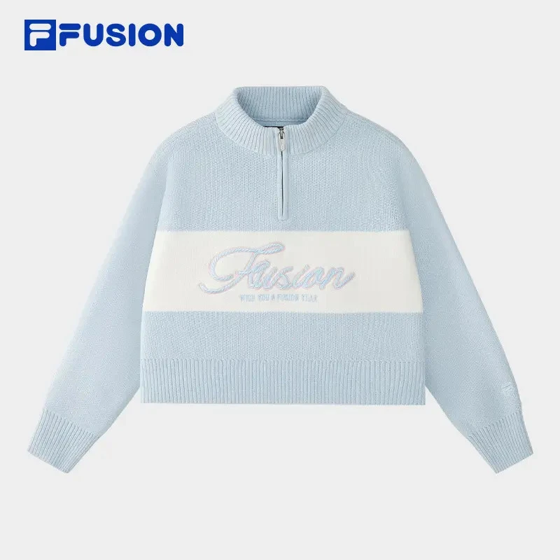 FILA斐乐秋冬女款针织拼接撞色字母套头卫衣