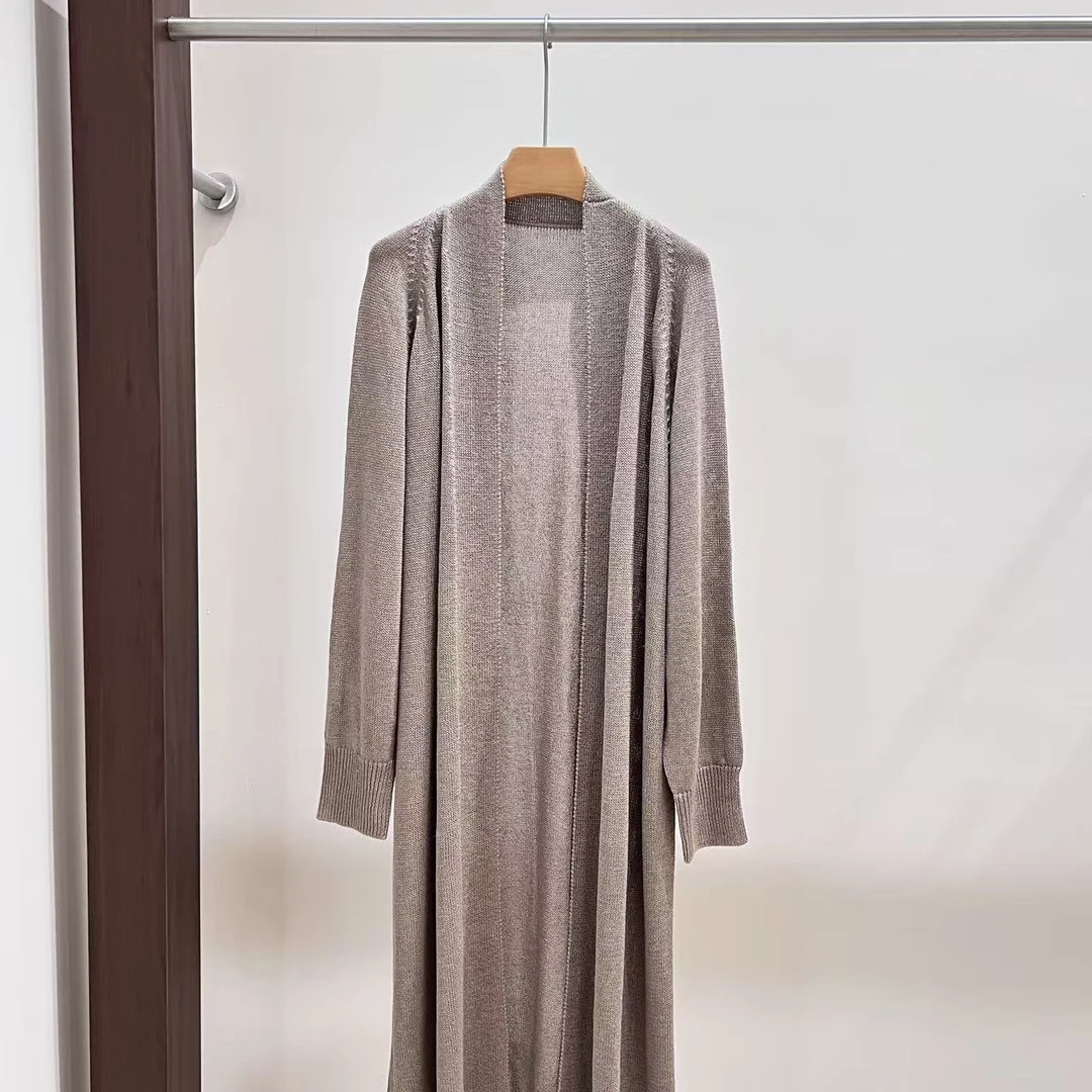 ZZ拼接纯色针织常规薄款长款衫时尚中长款提花气质X074