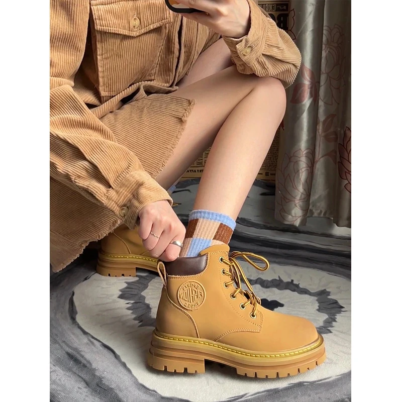 【阿伟专属】大黄靴厚底女冬季加绒马丁靴2025秋冬保暖英伦风靴子
