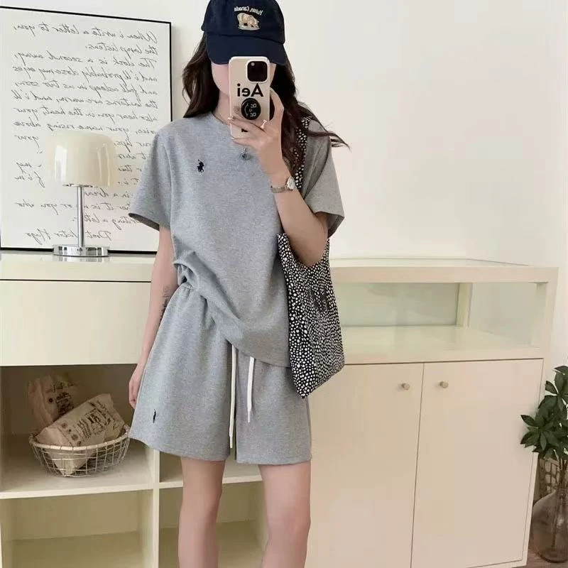 6661时尚百搭女士刺绣短袖套装