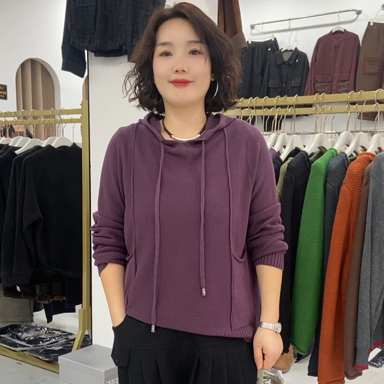 连帽宽松休闲针织百搭针织衫