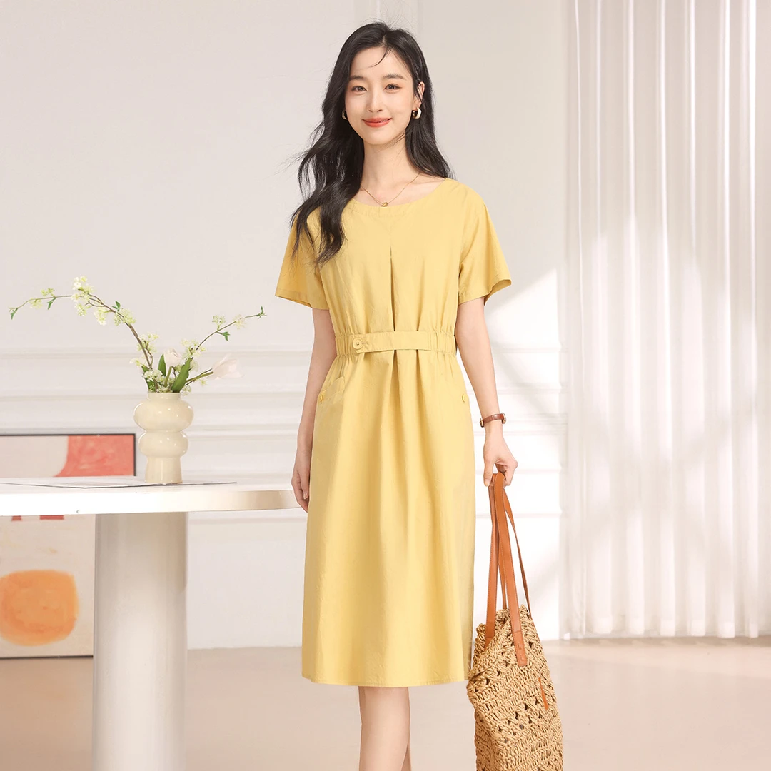 梦燕夏季女时尚百搭气质收腰显瘦中长款法式宽松连衣裙BB02B4040