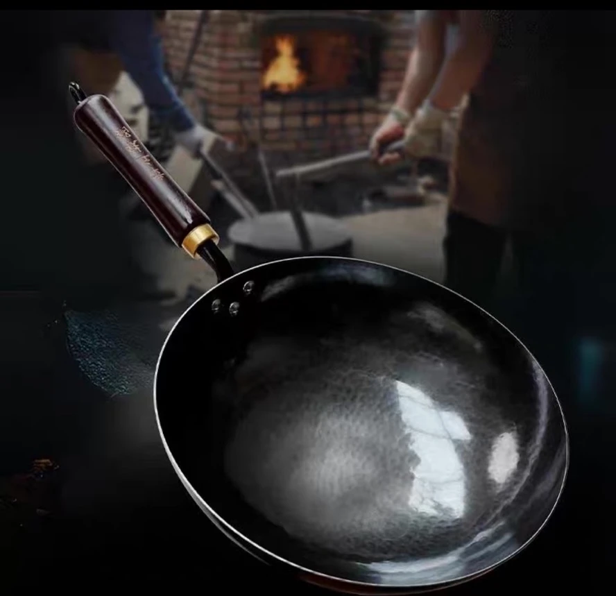 【章丘直发】章丘纯手工锻打铁锅 无涂层健康 有锅气木把铁锅