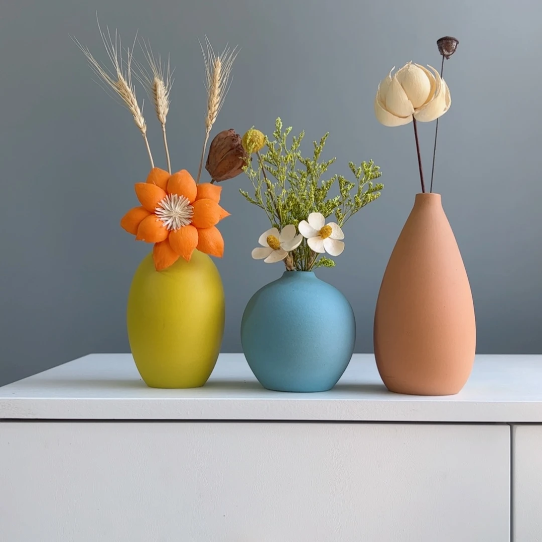 摆件陶瓷小花瓶摆件含花总高约20-30cm