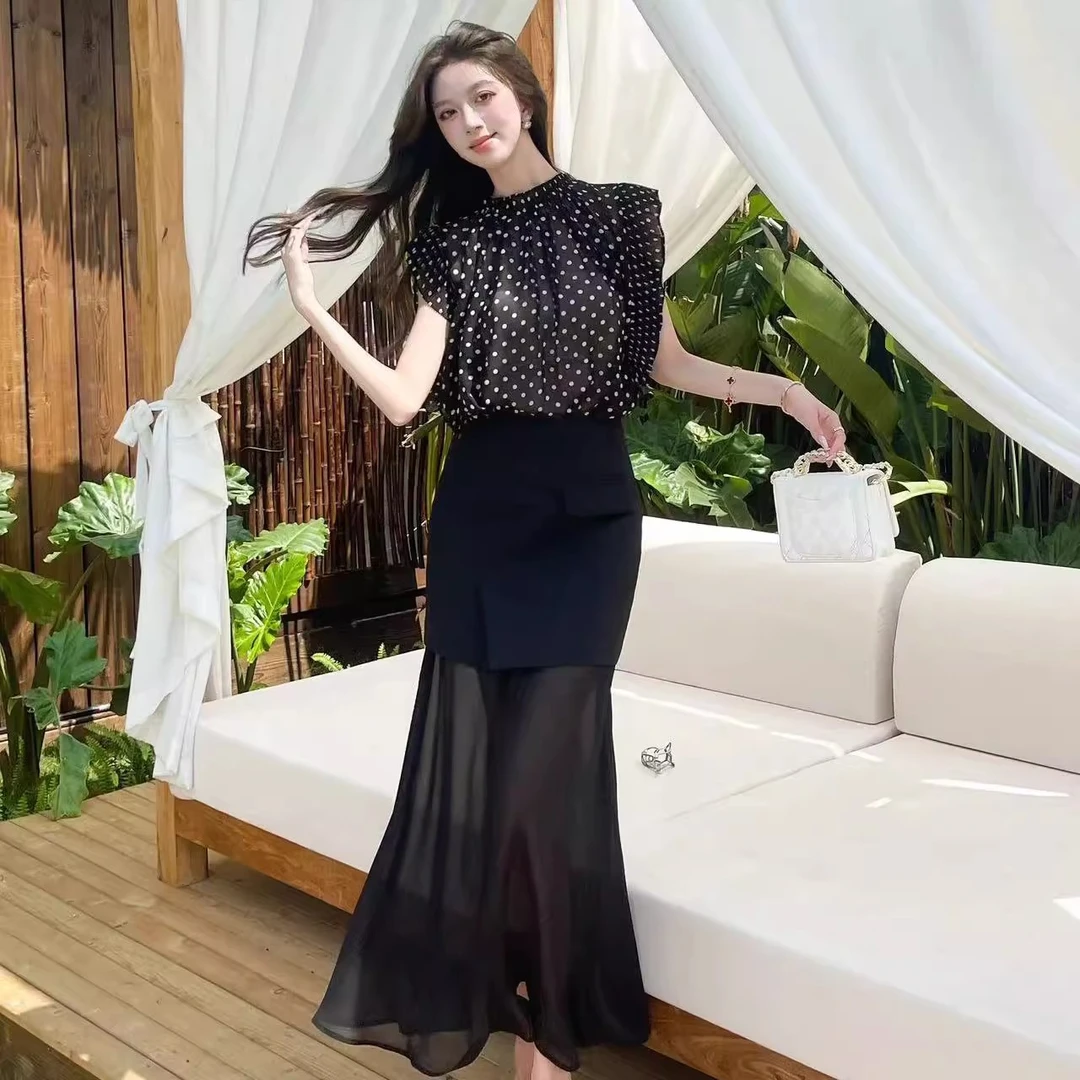 拉夏贝尔2025夏季新款时尚气质优雅显瘦减龄法式显瘦波点半裙套装