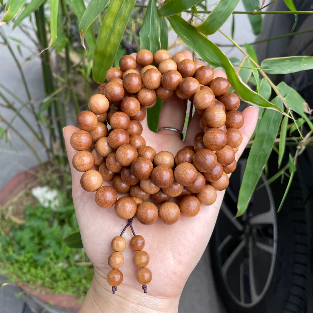 印度迈索尔老山檀香1.2cm*108颗横纹黑肉老料焦糖甜【老良红木】