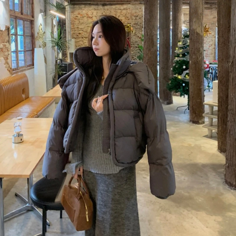 冬季韩版立领连帽短款宽松加厚保暖女棉服面包服外套