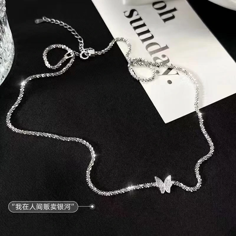 坠链均足银 990波光粼粼满天星银河蝴蝶项链