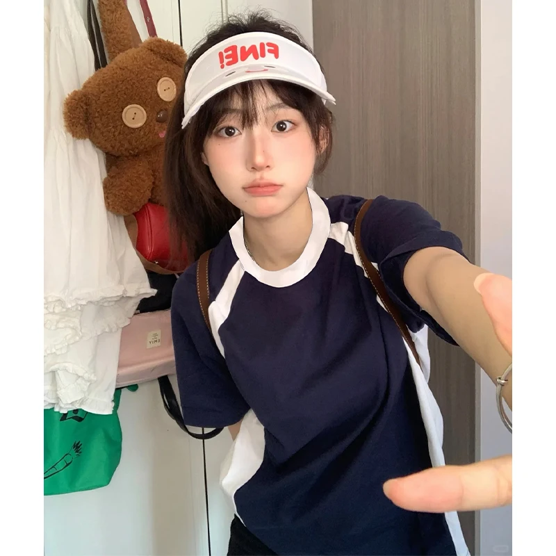 labzaa美式潮牌基础款拼接短袖T恤夏季男女宽松纯棉休闲打底上衣