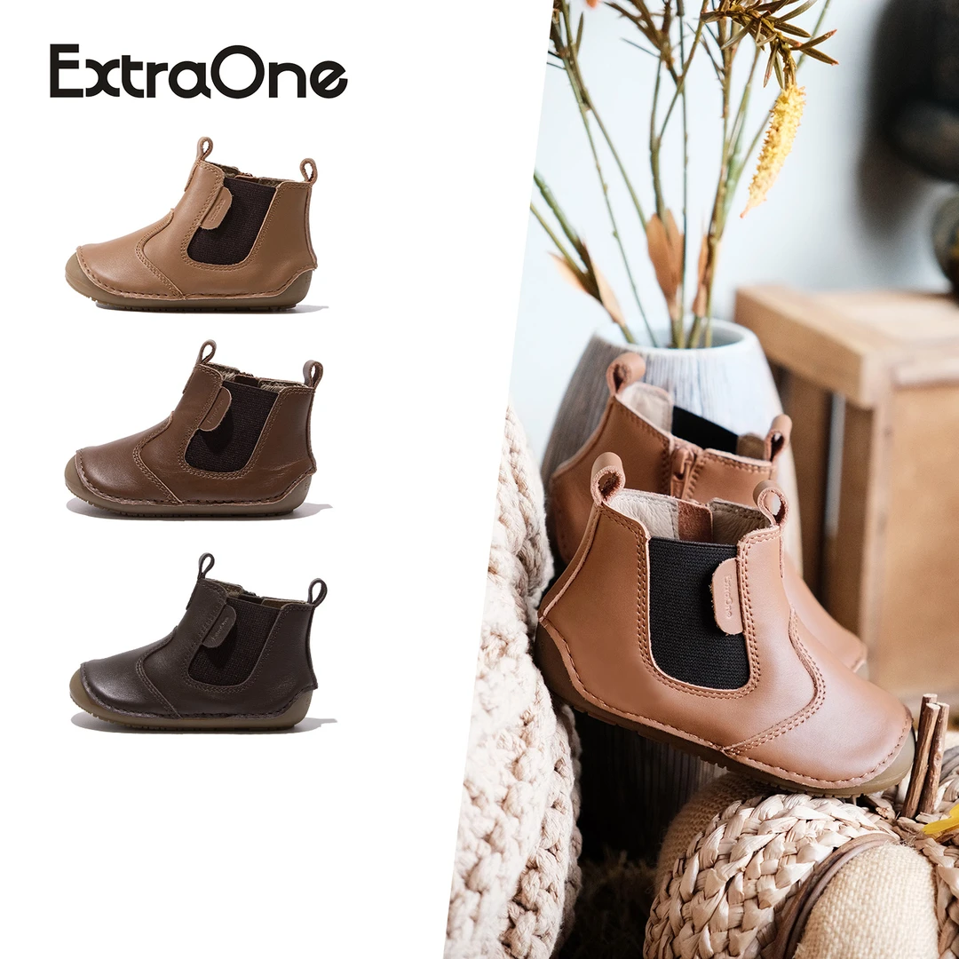 ExtraOne儿童真皮短靴男女童秋冬加绒防滑保暖童鞋#466