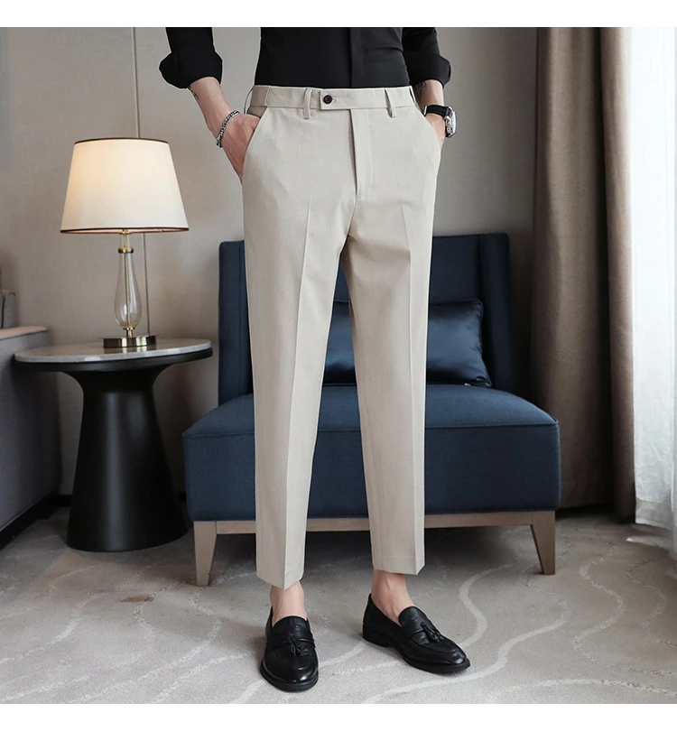 松紧腰弹力高腰直筒西裤百搭显高显瘦显腿长