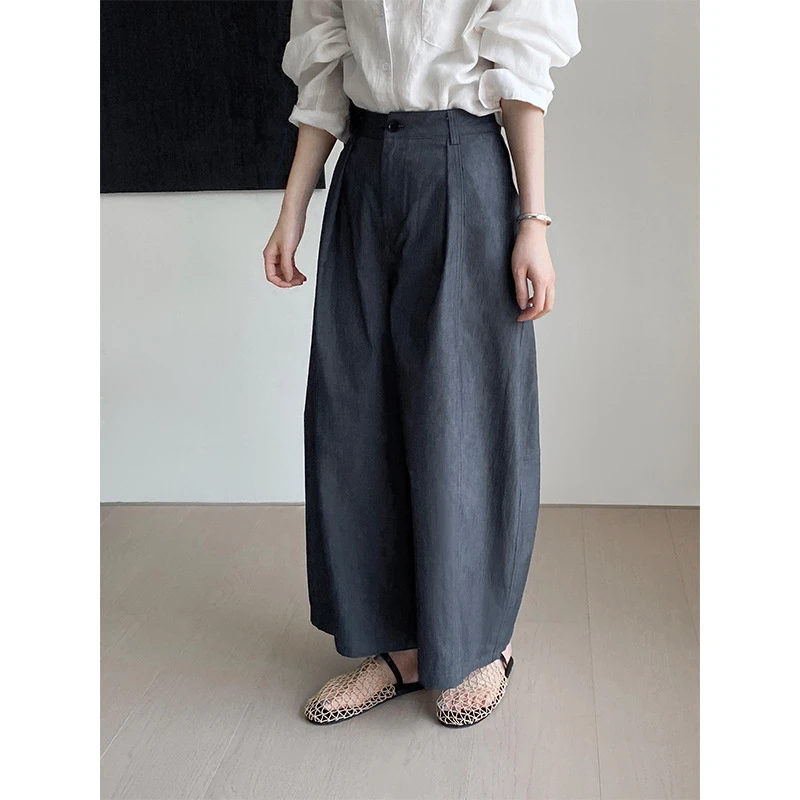 那末本期爱穿！韩系压褶牛仔阔腿花苞气球裤高腰显瘦百搭长裤6059