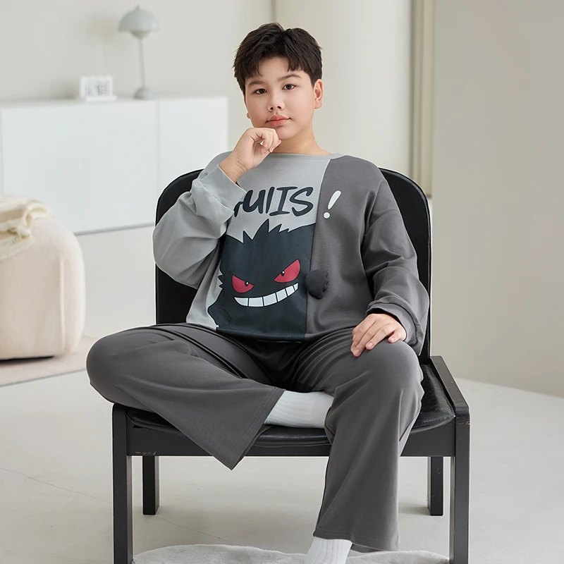 男童睡衣春秋季胖童加肥加大纯棉秋衣长袖儿童青少年大童家居服风