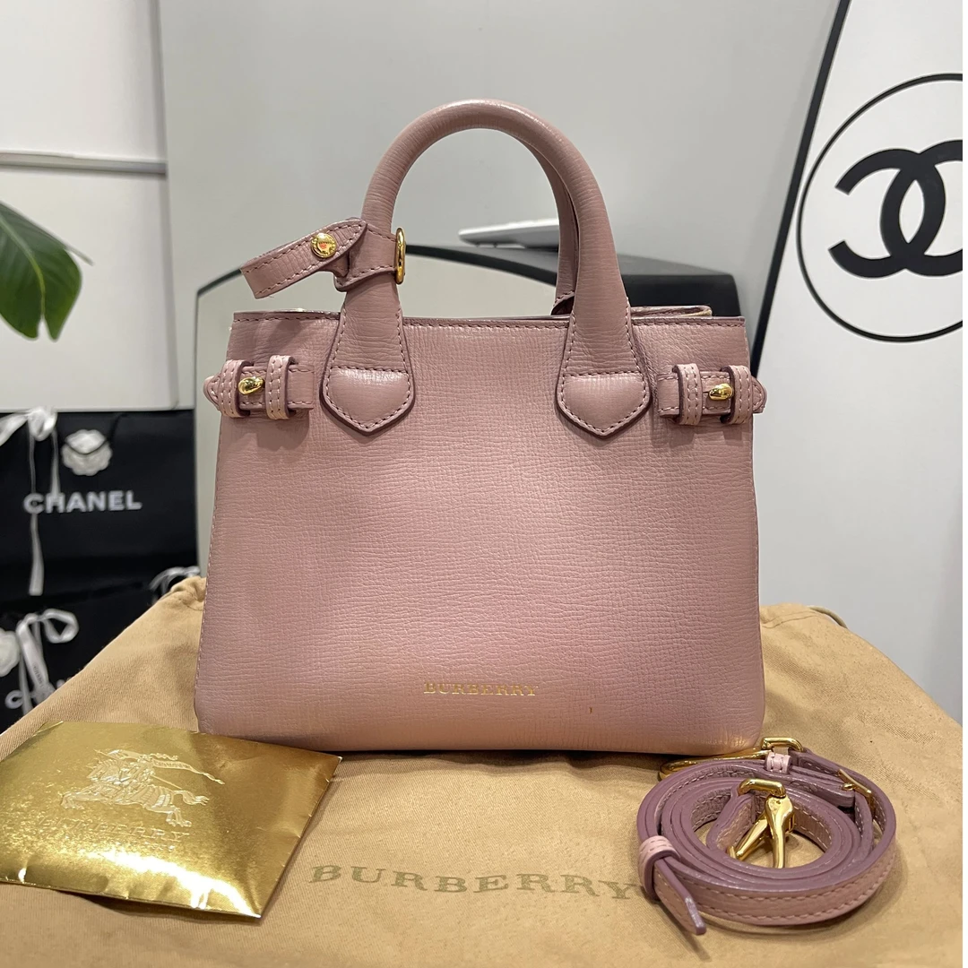 95新 BURBERRY/博柏利 藕粉色小号班纳托特/单肩时尚女士包